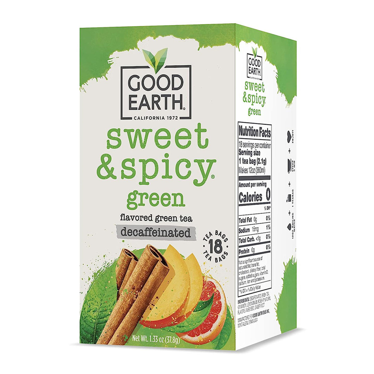 GOOD EARTH TEAS Sweet & Spicy Decaffeinated Green Tea 18 BAG