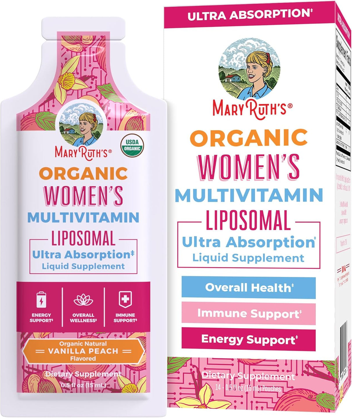 MaryRuth Organics USDA Organic Multivitamin for Women, Sugar Free Womens Multivitamin, Liquid Vitamins for Women, Immune Support Supplement, Ashwagandha, Methylfolate, Vegan, Non-GMO, 14 Servings