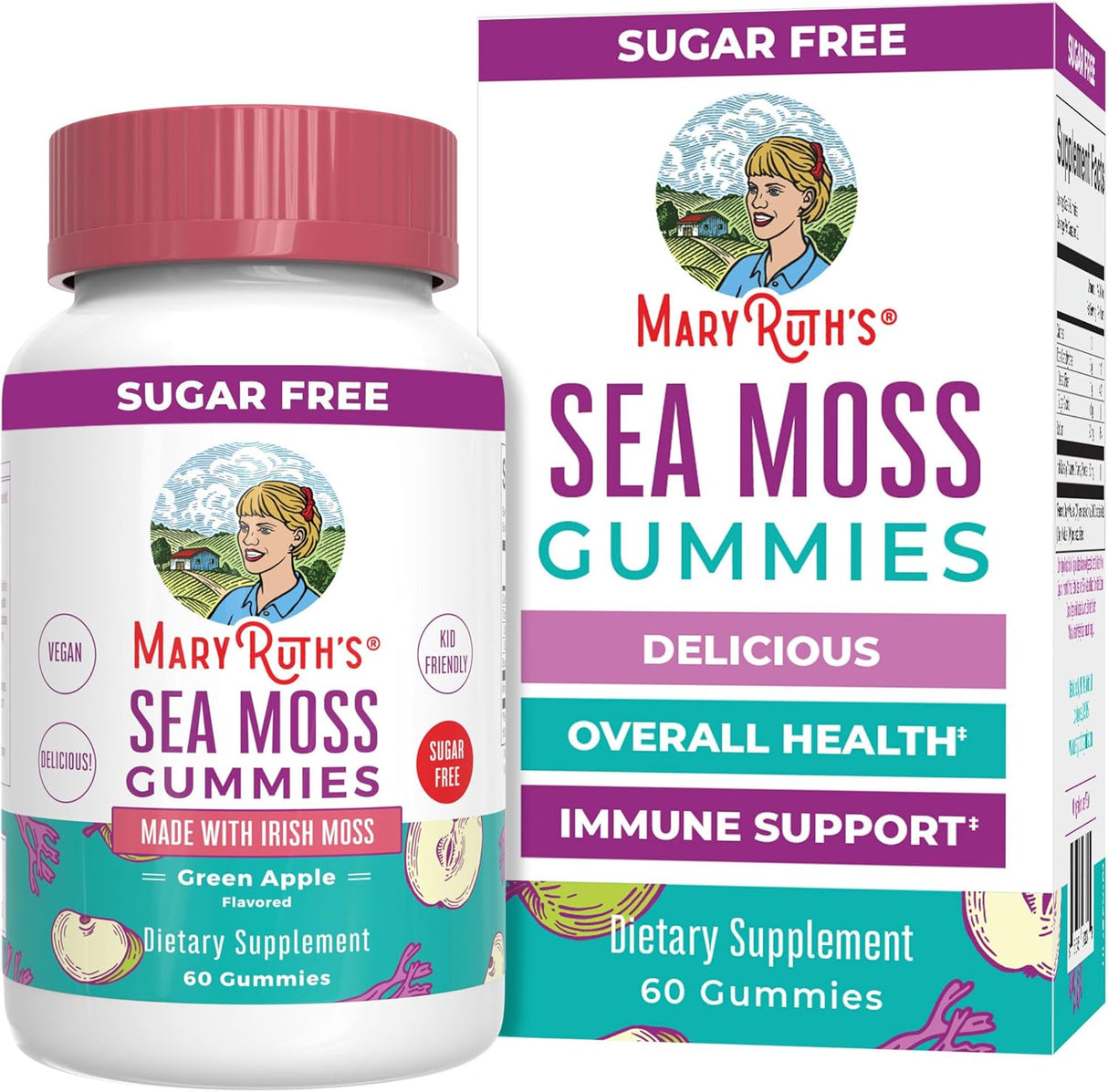 MaryRuth Organics Gummies Sugar Free Made with Irish Sea Moss for Gut Health and Immune Support Formulated for Adults and Kids Ages 4+ Vegan Non-GMO Gluten Free | 60 Count