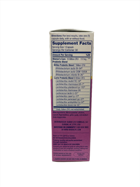 RenewLife Women's Wellness Women's Care Probiotic 15 billion CFU 12 Diverse Strains