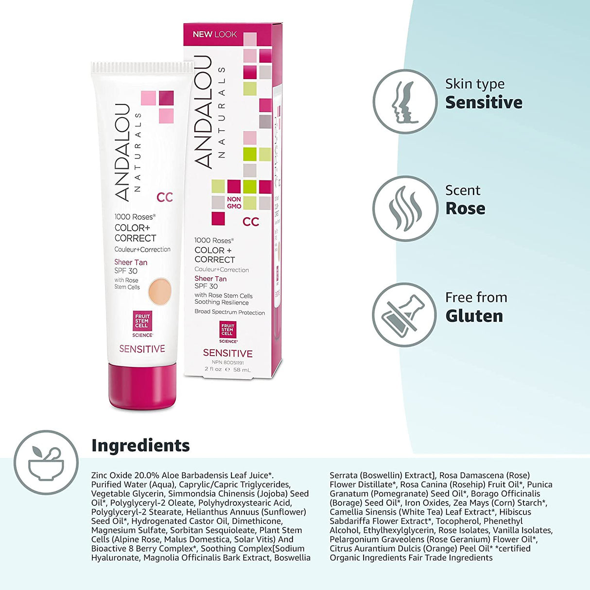 Andalou Naturals 1000 Roses Color + Correct Sheer Beige CC Cream