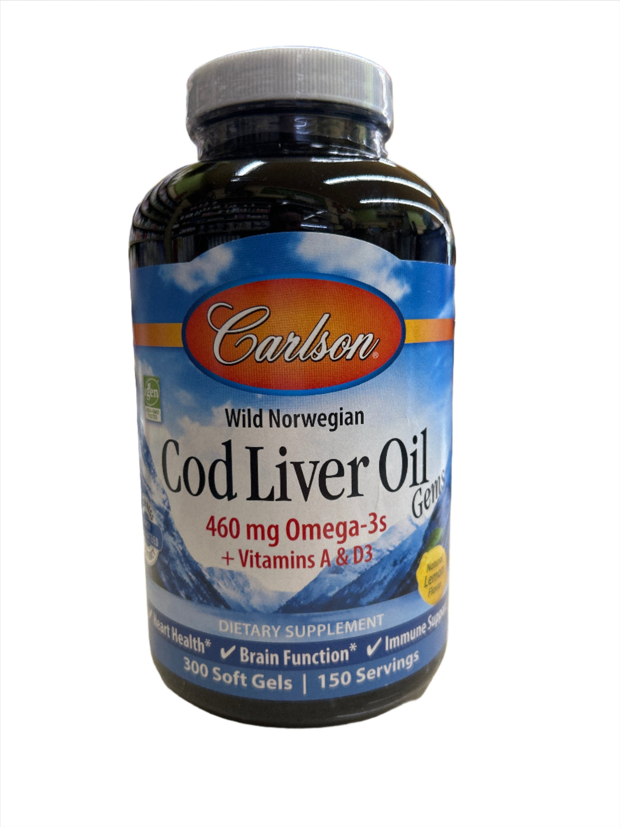 Wild Norwegian Cod Liver Oil Gems Lemon Flavor 460 mg 150 Soft Gels