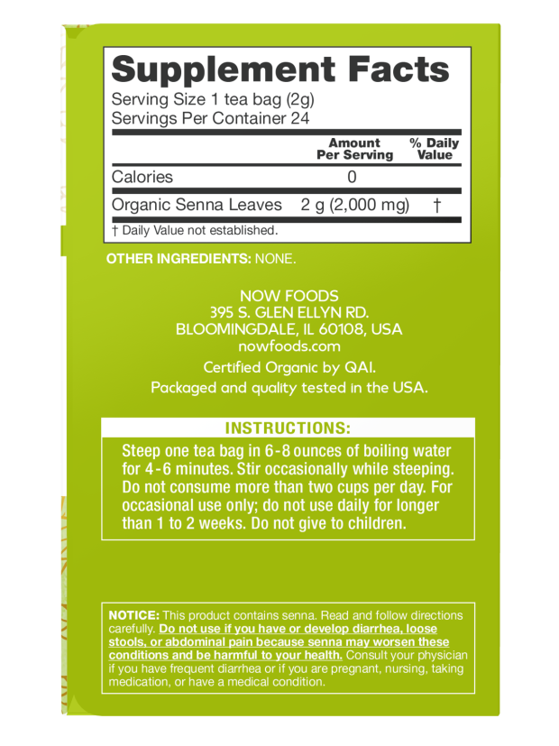 Now SENNA ORGANIC TEA BAGS  24 BAGS