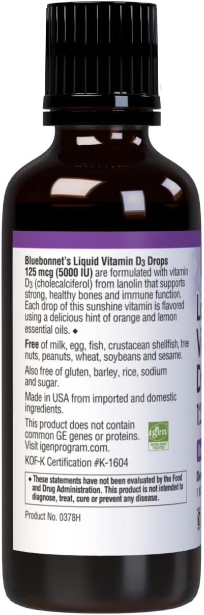 Bluebonnet Liquid Vitamin D3 Drops 125 mcg (5000 IU) Citrus Flavor