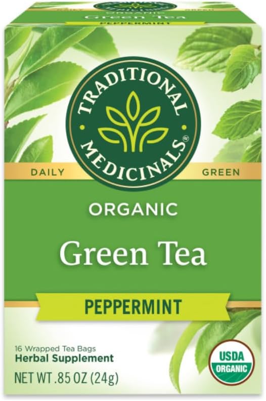 TRADITIONAL MEDICINALS TEAS Organic Green Tea Peppermint 16 BAG