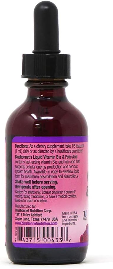 Bluebonnet Liquid Vitamin B12 & Folic Acid Raspberry Flavor