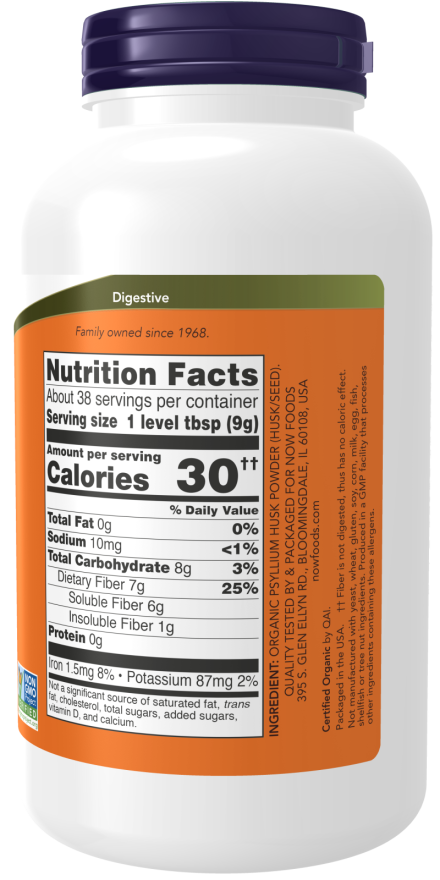 Now ORGANIC PSYLLIUM  POWDER  12 OZ