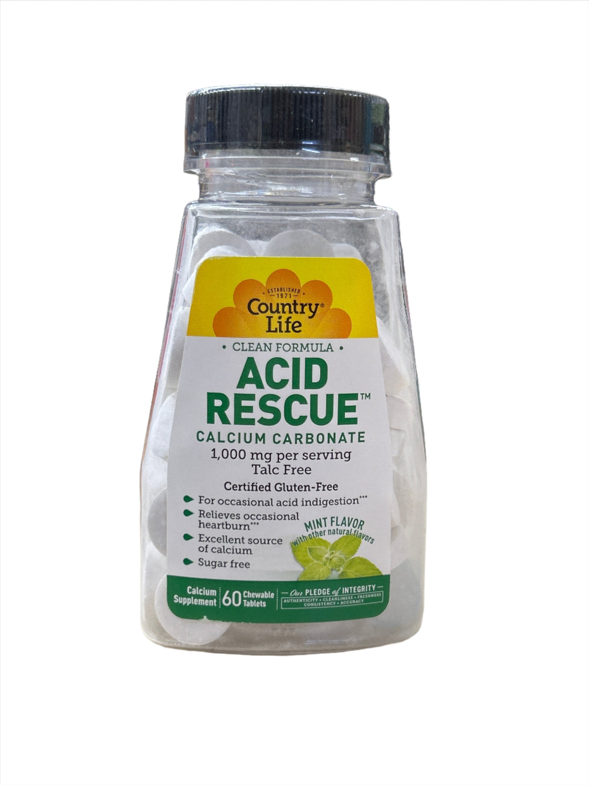 Acid Rescue Calcium Carbonate 60 Chewable Tablets