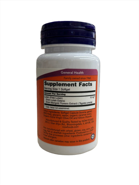 Now Lutein 10 mg 60 Soft Gels