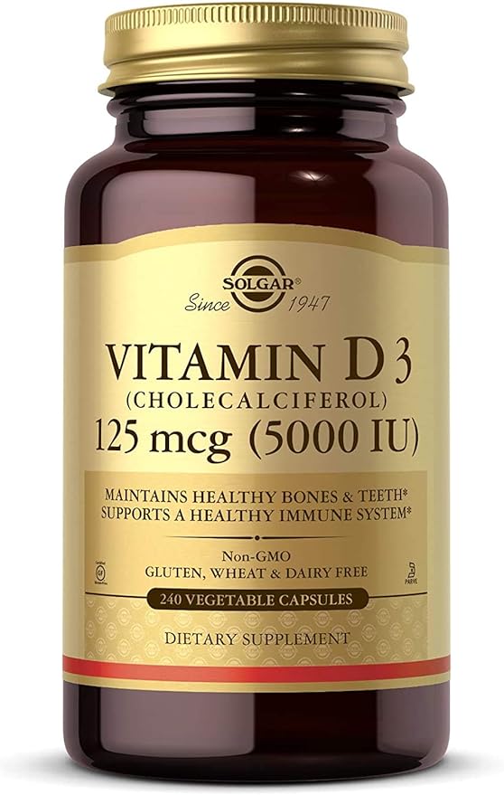 Solgar Vitamin D3 (Cholecalciferol) 125 mcg (5,000 IU) Vegetable Capsules 240V cap