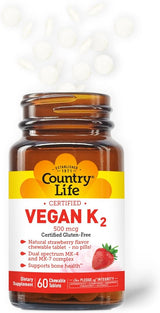 Country Life VEGAN K2 500MCG 60 Chewable