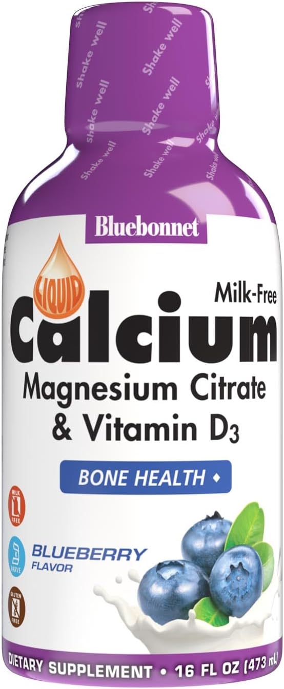 Bluebonnet Liquid Calcium Magnesium Citrate & Vitamin D Raspberry Flavor Milk Free 16 fl oz