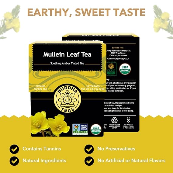 BUDDHA TEAS Organic Mullein Leaf Tea 18 BAG