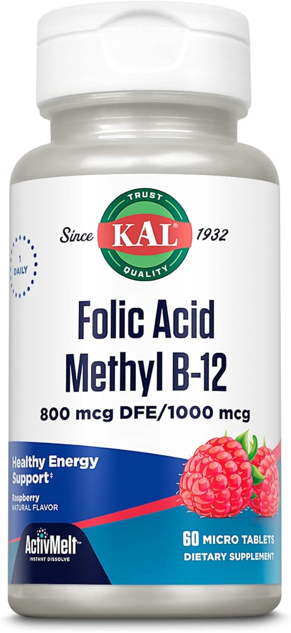 Kal Folic Acid Methyl B-12 Raspberry 60CT 800MCG Lozenge