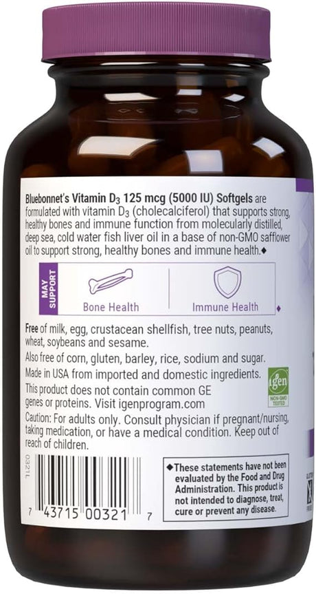 Bluebonnet Vitamin D3 125 mcg (5000 IU) Fish Oil Source