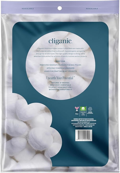 CLIGANIC COTTON BALLS SUPER JUMBO 200CT