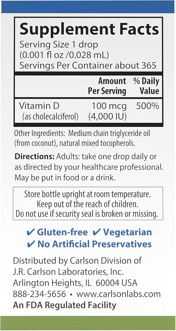 Liquid Vitamin D Super Daily D3 4,000 IU (100 mcg) Per Drop