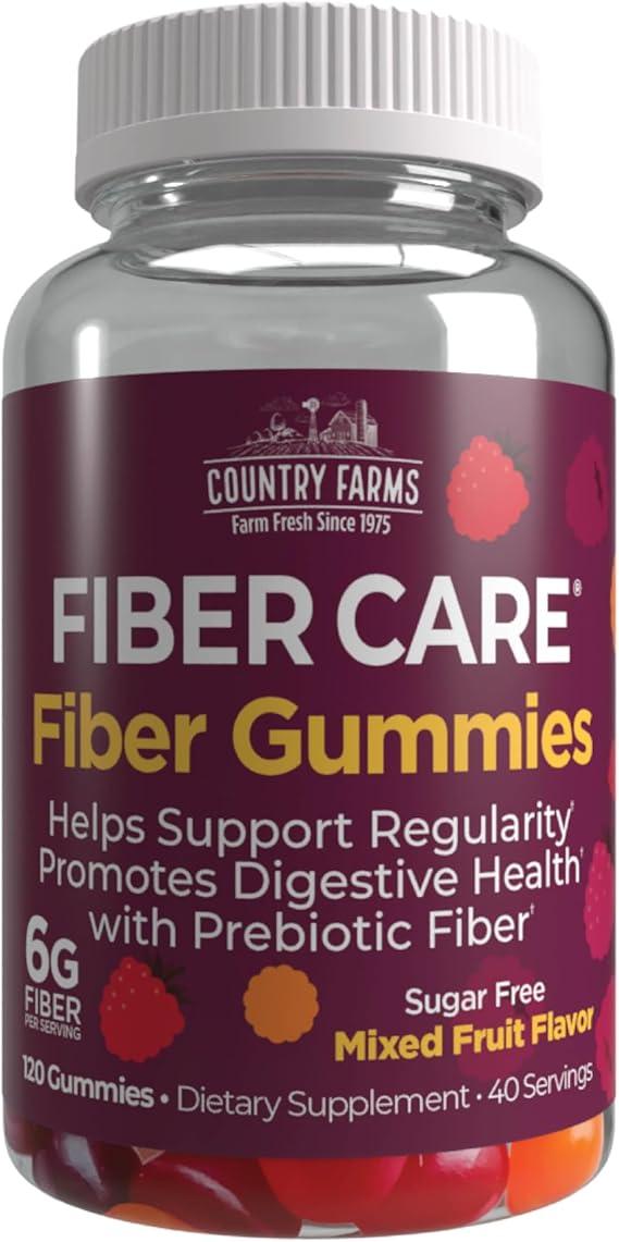 Country Farms Fiber Care Prebiotic Gummies, 6g of Fiber Per Serving, FOS from Beets, Digestive Health, Supports Regularity, Mixed Fruit Flavor, 120 Gummies, 40 Servings, Multi