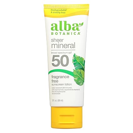 ALBA BOTANICA SHEER MINERAL SUNSCREEN FRAG FREE SPF50 3OZ