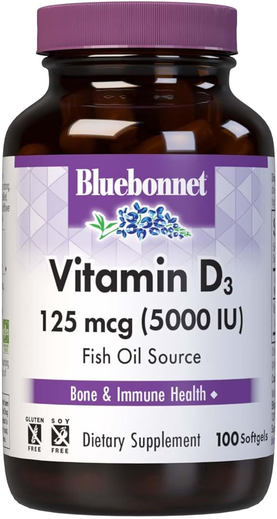 Bluebonnet Vitamin D3 125 mcg (5000 IU) Fish Oil Source