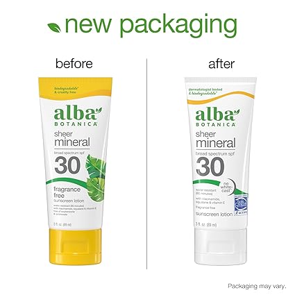 Alba Botanica Sheer Mineral Broad Spectrum SPF 30 Fragrance Fee Sunscreen Lotion