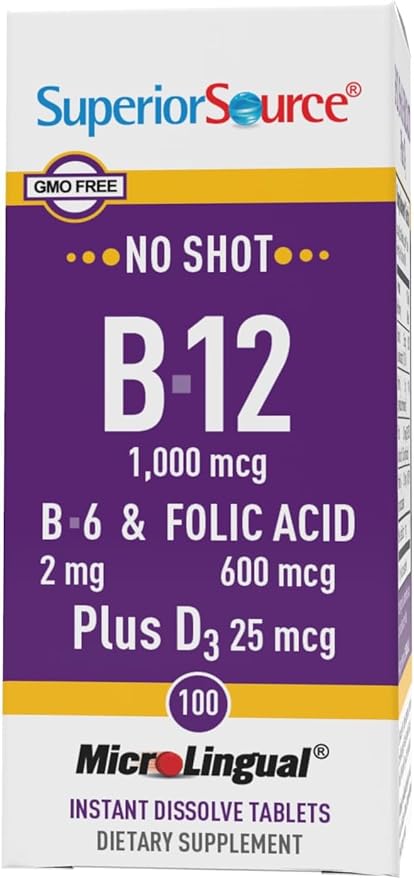 B-12 1,000 mcg B-6 2 mg & Folic Acid 600 mcg Plus D3 25 mcg