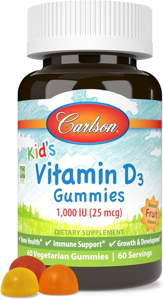 Carlson Kids Vitamin D3 Gummies 1,000 IU (25mcg) Natural Fruit Flavor