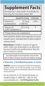 Carlson Kids Super Daily D3+K2 (25mcg (1,000 IU) & 22.5 mcg)