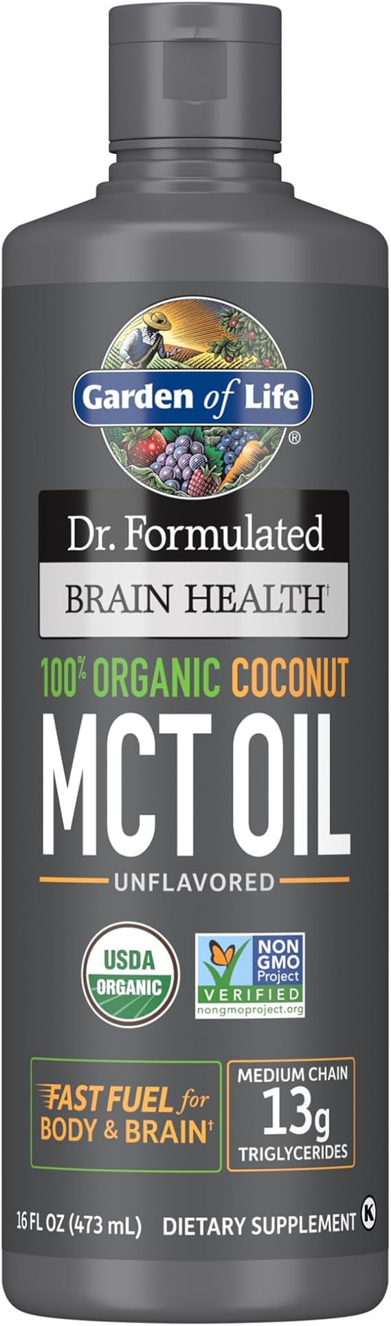 Garden of Life Dr. Formulated Brain Health Organic Coconut MCT Oil 16oz LIQUID