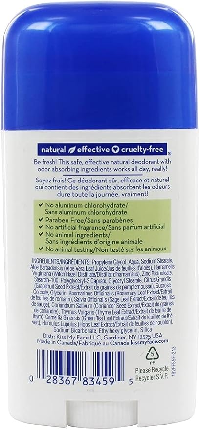 Kiss My Face Natural Active Life Aluminum Free Deodorant Stick, Fragrance Free 2.48 oz