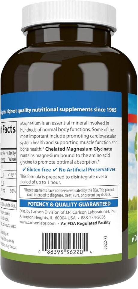 Carlson Chelated Magnesium Glycinate 400 mg 120 tablets