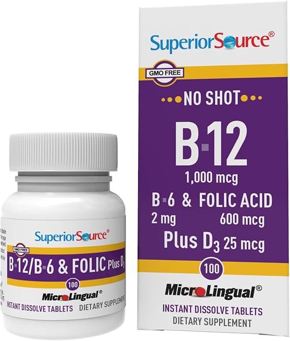 B-12 1,000 mcg B-6 2 mg & Folic Acid 600 mcg Plus D3 25 mcg