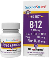 B-12 1,000 mcg B-6 2 mg & Folic Acid 600 mcg Plus D3 25 mcg