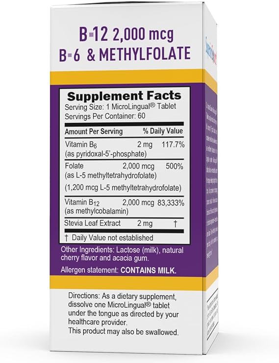 Activated B-12 Methylcobalamin 2,000 mcg B-6 & Methylfolate 1,200 mcg