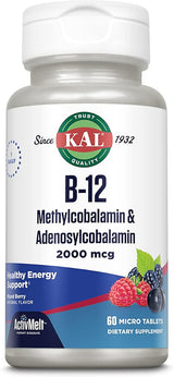 Kal B-12 Methylcobalamin Adenosyl Mixed Berry 60CT 2000MCG Lozenge