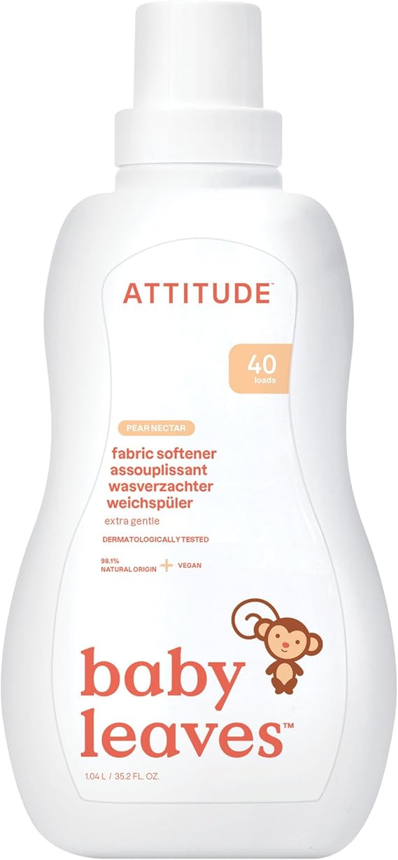 ATTITUDE Baby Fabric Softener, Plant and Mineral-Based Ingredients, HE Compatible, Vegan and Cruelty-free Laundry and Household Products, Pear Nectar, 40 Loads, 33.8 Fl Oz