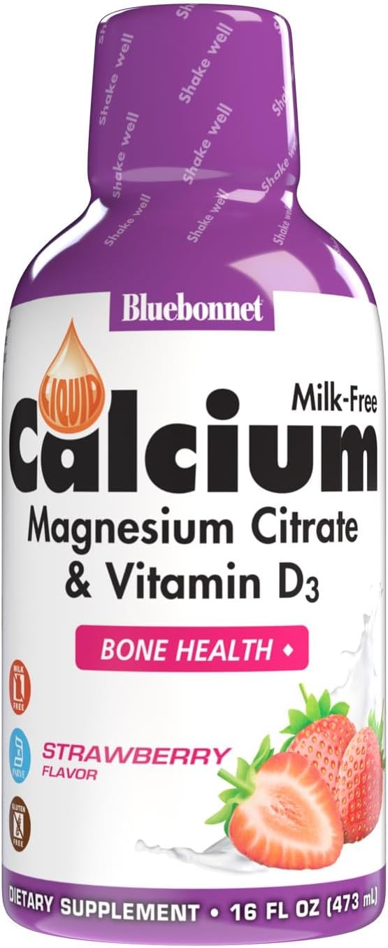 Bluebonnet Liquid Calcium Magnesium Citrate & Vitamin D Strawberry Flavor Milk Free 16 fl oz