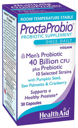 HealthAid Men's ProstaProbio Probiotic Daily Supplement 10 Selected Strains with Pumpkin Seed, Saw Palmetto & Cranberry