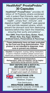 HealthAid Men's ProstaProbio Probiotic Daily Supplement 10 Selected Strains with Pumpkin Seed, Saw Palmetto & Cranberry