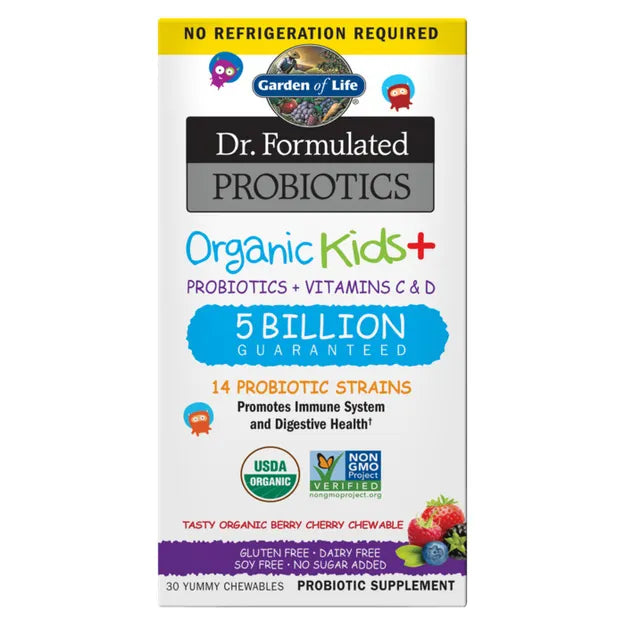 Garden of Life Dr. Formulated Probiotics Organic Kids Berry Cherry SHELF 30ct CHEWABLES