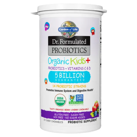 Garden of Life Dr. Formulated Probiotics Organic Kids Berry Cherry SHELF 30ct CHEWABLES