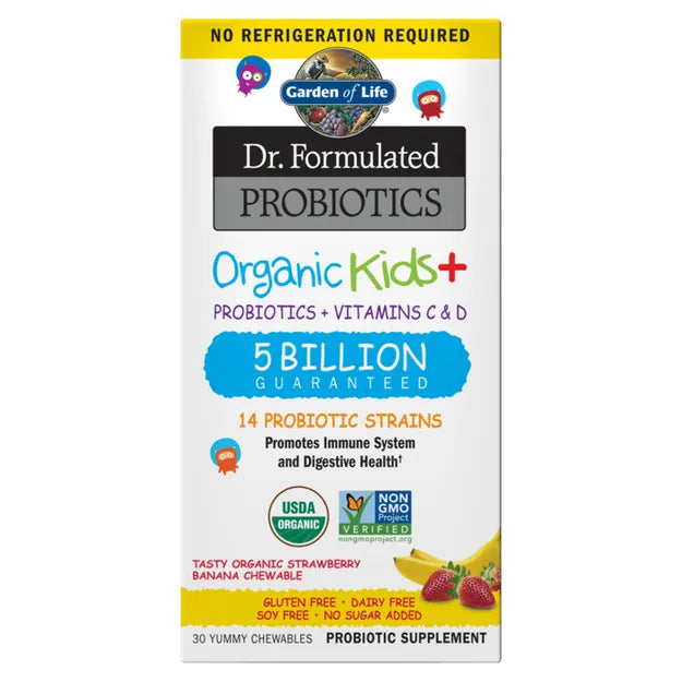 Garden of Life Dr. Formulated Probiotics Organic Kids Straw/Banana SHELF 30ct CHEWABLES