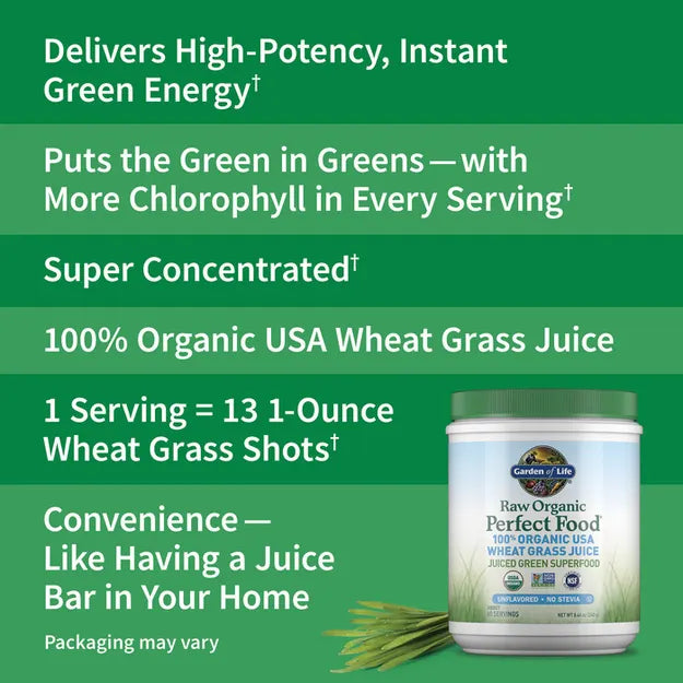 Garden of Life Raw Organic Perfect Food Wheat Grass Juice Unflavored 240g POWDER