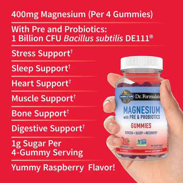 Garden of Life Dr. Formulated Magnesium with Pre and Probiotics Raspberry 60ct GUMMY