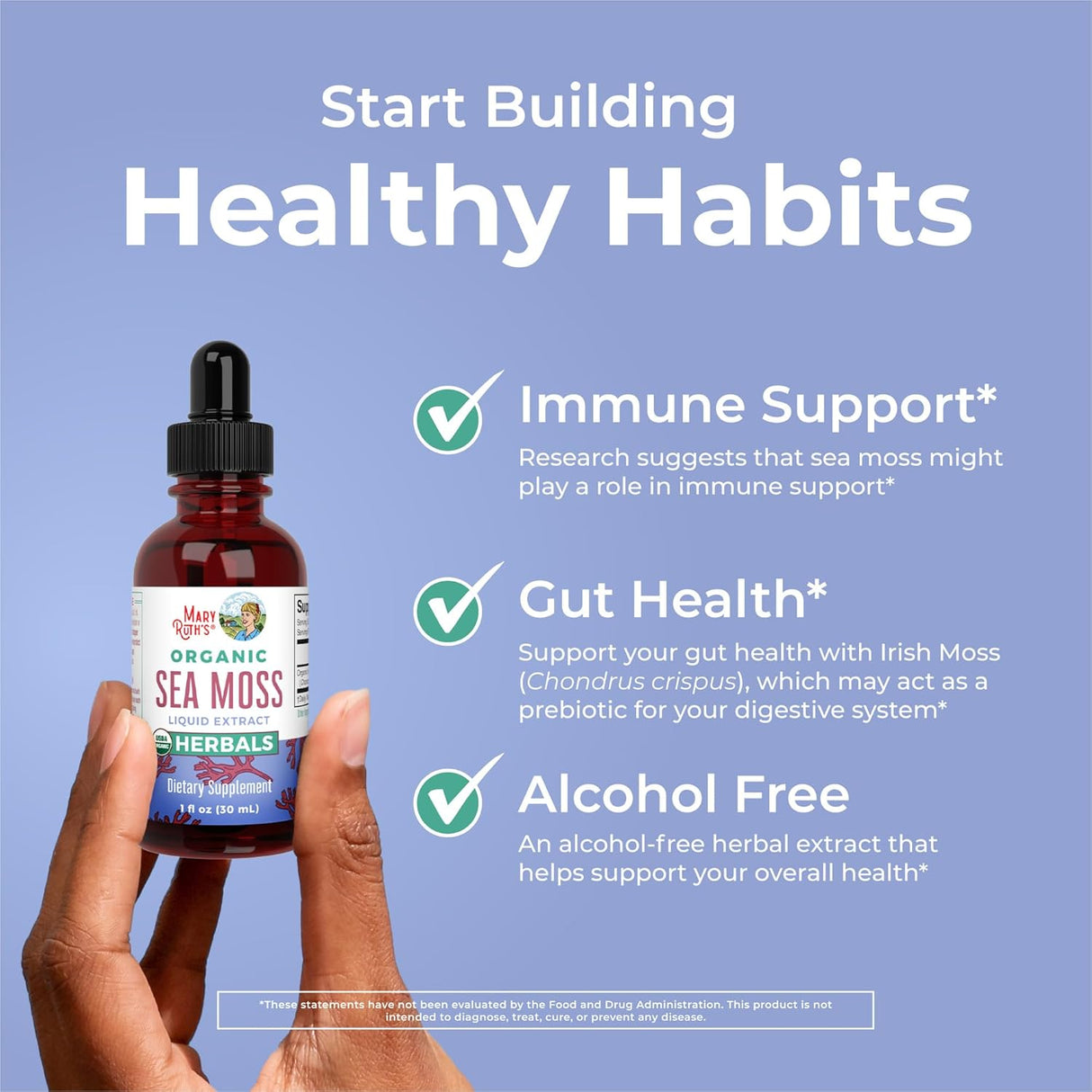 MaryRuth Organics Irish Sea Moss Liquid Drops | Sugar Free | SeaMoss for Gut Health and Immune Support | Formulated for Adults & Kids Ages 14+ | Unflavored | Vegan | USDA Organic| Non-GMO | 1 Fl Oz |