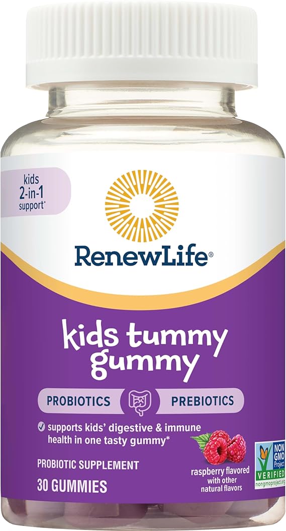 RenewLife Kids Tummy Probiotics & Prebiotics 2-in-1 Support 1 billion CFU 30 Gummies Rasberry