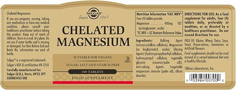 Solgar Chelated Magnesium Tablets (CALIFORNIA ACCOUNTS ONLY) 100tablet