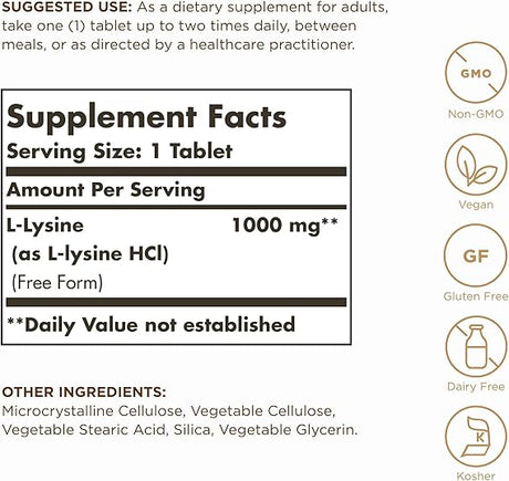 Solgar L-Lysine 1000 mg Tablets 250tablet