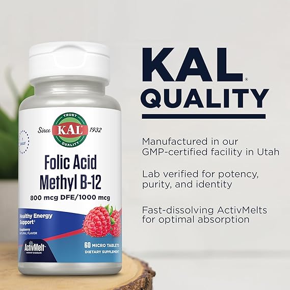 Kal Folic Acid Methyl B-12 Raspberry 60CT 800MCG Lozenge