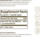 Solgar Vitamin D3 (Cholecalciferol) 125 mcg (5,000 IU) Vegetable Capsules 60V cap